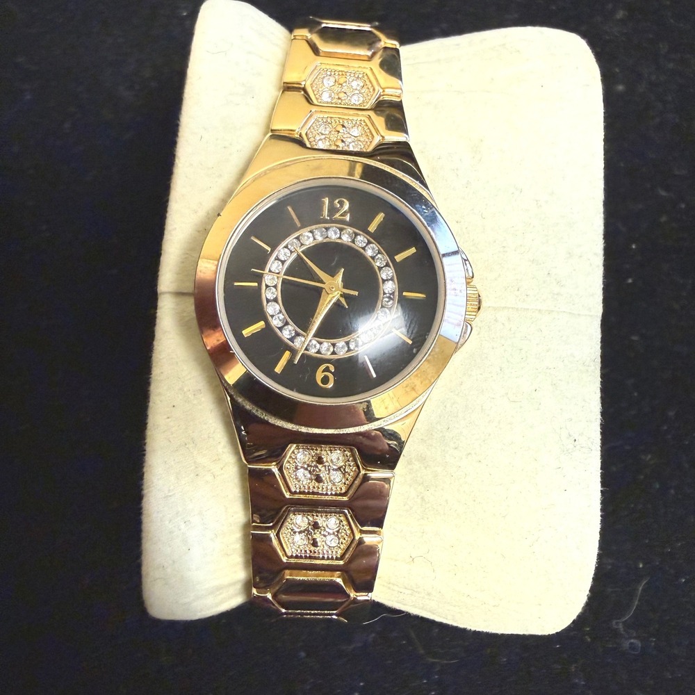 Allude Gold Tone Rhinestone Watch Quartz Japan Y2K Vintage Style WORKS